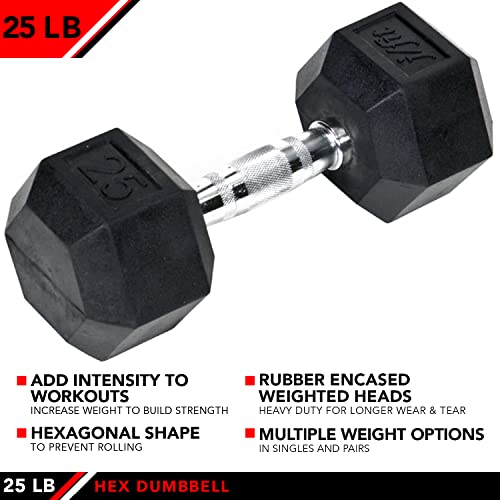 JFIT Rubber Hex Dumbbell - style: 25lb (Single)
