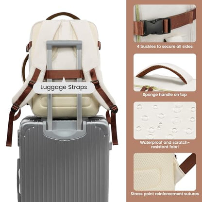 LOVEVOOK Travel Backpack for Women, 40L Carry On Backpack with 3 Packing Cubes,TSA Personal Item Travel Bag Airline Approved, Water Resistant Weekender Overnight Luggage Daypack, Fits 17 Inch Laptop - color: D-beige-brown, size: Large - 17.3 Inch - 40L -