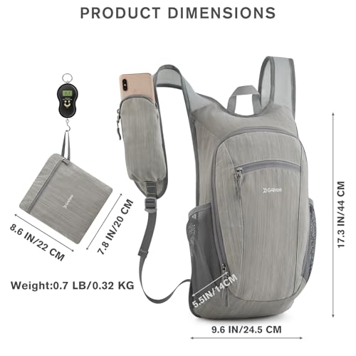 G4Free 15L Hiking Daypack Lightweight Travel Backpack Packable Outdoor Casual Foldable Shoulder Bag (Grey) - color: Grey
