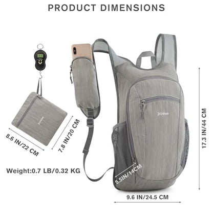 G4Free 15L Hiking Daypack Lightweight Travel Backpack Packable Outdoor Casual Foldable Shoulder Bag (Grey) - color: Grey