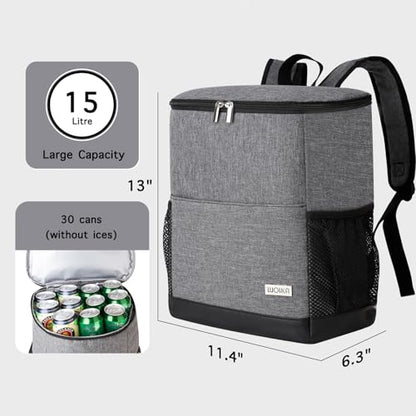 Insulated Cooler Backpack Outdoor - Leak Proof Backpack Cooler 30 Cans, Waterproof Lightweight Cooler Bag for 12h Hot/Cold Retention - Soft Cooler for Travel, Camping, Beach, Lunch - color: Cool-Gray