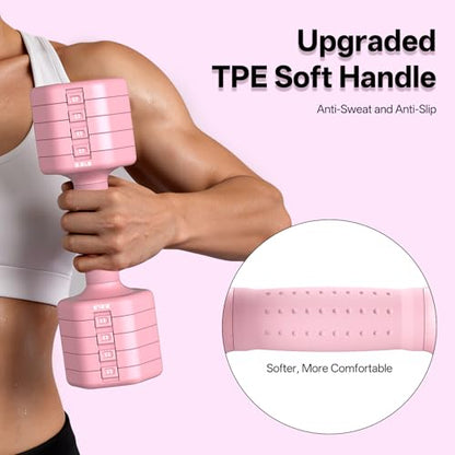JOROTO 4-in-1 Adjustable Dumbbell Set of 2, 16LBS/22LBS Hand Weights for Women, Men, Upgraded TPE Soft Handle, 1s-Adjust Dual-Stable Dumbbell Set for Women Home Gym Exercise Training - color: B-Pink-22 LBS Pair