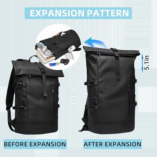 33L Unisex Waterproof Rolltop Backpack:,15.6-Inch Laptop, Lightweight Bike Bag Perfect for Work, School, Travel & Outdoor (black) - color: Black