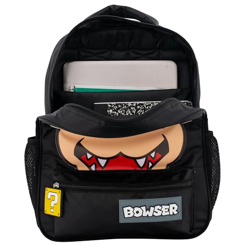 AI ACCESSORY INNOVATIONS Super Mario Bowser Backpack for Boys & Girls, 16 Inch Nylon Twill Big Face Schoolbag, Black - style: Super Mario