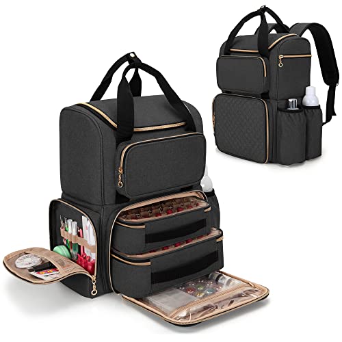 LUXJA Nail Polish Organizer (Backpack Version) Holds 70 Bottles and a Nail Lamp, Travel Nail Bag with 2 Removable Cases and Tools Storage Pockets (Patent Pending), Black - color: Black