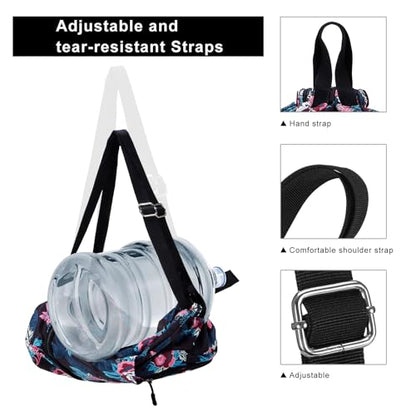 Kamo Drawstring Backpack Bag - Sport Swimming Yoga Backpack with Shoe Compartment, Two Water Bottle Holder for Men Women Large String Backpack Athletic Sackpack for Travel - color: Blue Leaves