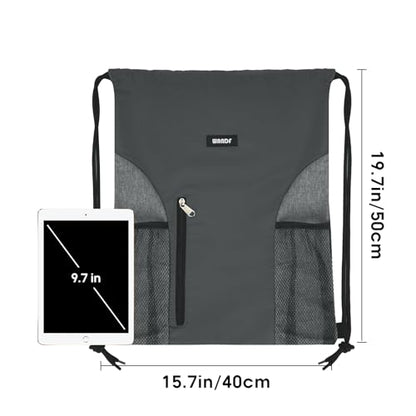 WANDF Drawstring Backpack Sports Gym Sackpack with Mesh Pockets Water Resistant String Bag for Women Men (Grey) - color: Grey