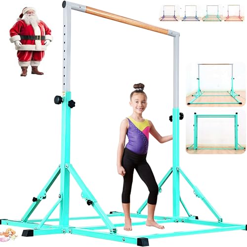 Marfula Gymnastic Bar For Kid and Teenage of 3-25, 5Ft/8 FT Base Length 4Ft Width 5Ft Adjust Height, Gymnastic Kip Bar For Gymnast, Gymnastic Training Equipment For Professional Training Home Club Use - color: Teal(5 Ft Base)