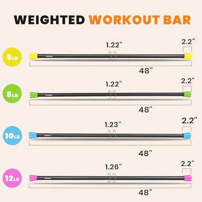 LIONSCOOL Workout Weighted Bar,Padded Exercise Weight Bar, Solid Steel Stretching weighted bar set for Body Sculpting, Physical Therapy,Body Toning - size: Set of 4-5LB, 8LB,10LB and 12LB