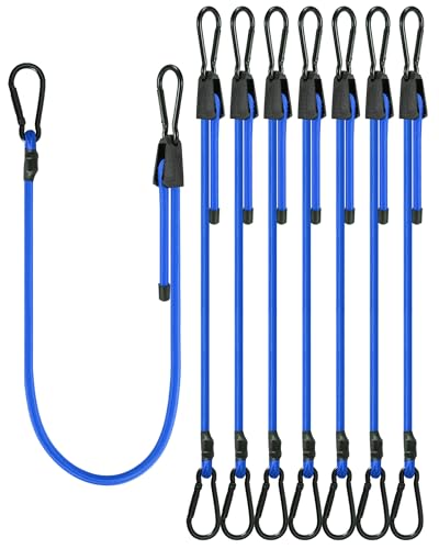 8 Pcs 60 Inch Adjustable Carabiner Bungee Cords with Hooks, Easy to Adjust from 7" to 60", Blue Bungee Straps with UV-Resistance & Superior Elasticity for Cargo, Bike, Luggage, Carts, Truck, etc - size: 60 Inch, style: Blue