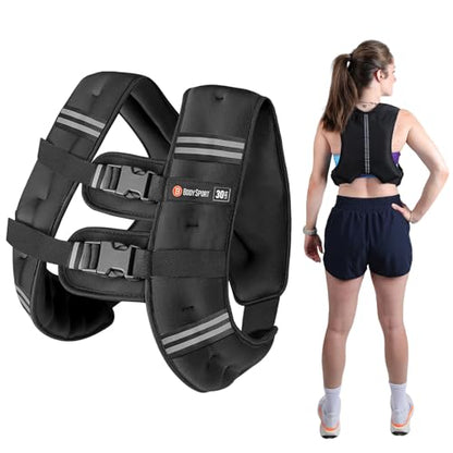 Body Sport Weighted Vest - 5lb/10lb/15lb/20lb/25lb/30lb - Fitness Vest with Refelctive Strips for Strength Training, Running, Walking, and Endurance Workouts - size: 30 lbs
