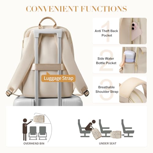 VNINE Laptop Backpack for Women 16 Inch Work Bag with Laptop Compartment Large Travel College Backpack | with Laptop Compartment - color: Beige