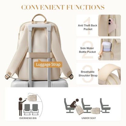 VNINE Laptop Backpack for Women 16 Inch Work Bag with Laptop Compartment Large Travel College Backpack | with Laptop Compartment - color: Beige