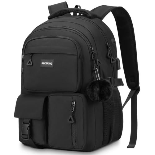 kadilong Cute School Backpack for Women,Bookbag Middle High School Bags Teen Girls,Knapsack Back Pack Stuff for College Student,Black - color: Black, size: 15,6 inch