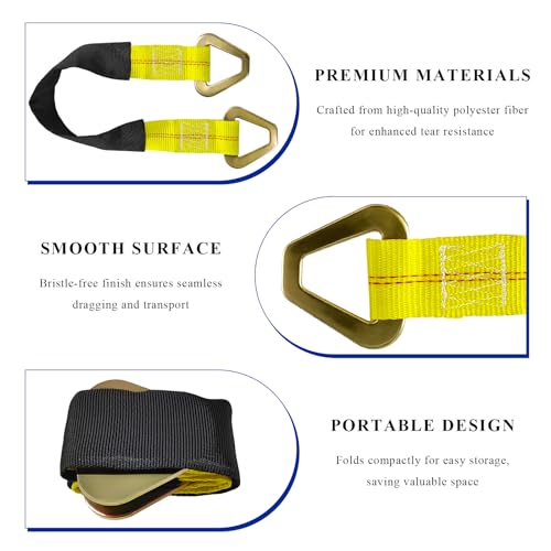 2" × 29" Premium Axle Tie Down Strap with D Rings, Heavy Duty Car Tire Wheel Tie-Down with Protective Sleeve, 6614 Lbs Adjustable Axle Tow Strap for Securing Vehicle Transport (Yellow) - color: Yellow