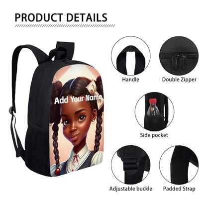 Custom Name Bookbag for Girls Elementary/Kindergarten School Bag African Black Kids Backpack with Water Bottle Holder Personalized Book Bag - color: African Black Girl-25