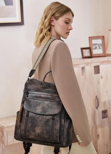 Shrrie Laptop Backpack for Women 15.6 inch,Travel Leather Backpack Purse Nurse Teacher Carry on Backpack Computer Bag,Professional Water-Resistant College Business Work Casual Daypack,Two-toned Coffee - color: Two-toned Coffee