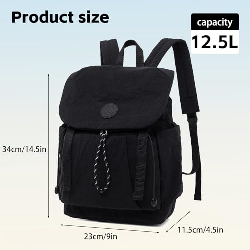 Women's Lightweight Backpack Purse,Water Resistant Nylon Casual Travel Backpack,Fashion Daypack for Hiking& Daily Use - color: Black