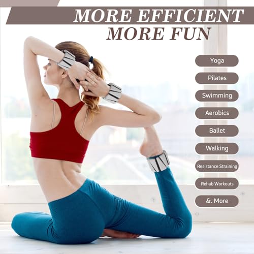 Vinsot Wrist and Ankle Weights for Women Men Set of 4(1 lb Each) adjustable Arm Leg Silicone Weighted Wristbands Bracelets for Pilates Yoga Gym Workout Running Walking Strength Training(Grey) - color: Beige Brown