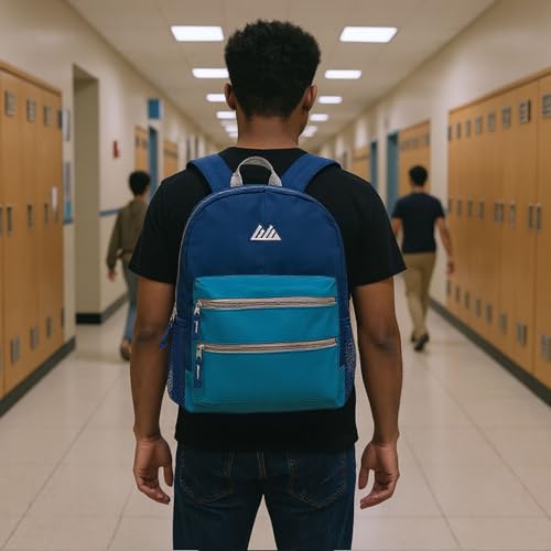 Summit Ridge Colorful Big Backpack for School Kids, Multi Pocket Backpack for Elementary, Middle School Girls, Boys with Padded Straps (Ocean/Blue) - color: Ocean/Blue