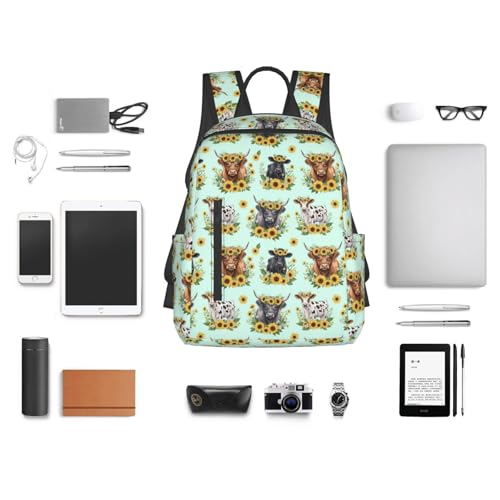 Lightweight Daypack Highland Cows Sunflowers, Stands Upright, Padded Laptop Sleeve, for Commuters & Travel - color: Picture (226)