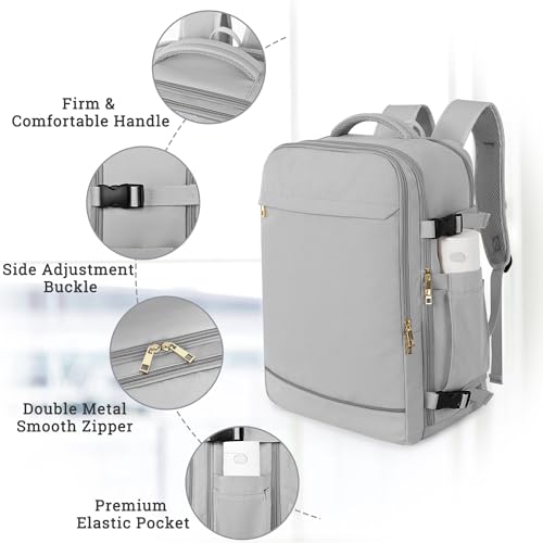 Sinaliy Travel Backpack, 40L 17 inch Laptop Travel Backpack Carry on Flight Approved, Personal Item Travel Bag, Waterproof Backpack for College, Business, Weekend, Work, Gray - color: Gray