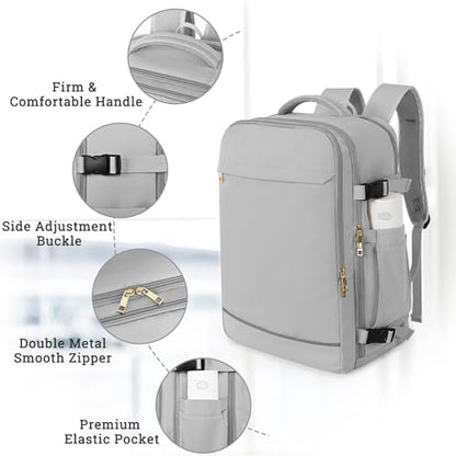 Sinaliy Travel Backpack, 40L 17 inch Laptop Travel Backpack Carry on Flight Approved, Personal Item Travel Bag, Waterproof Backpack for College, Business, Weekend, Work, Gray - color: Gray