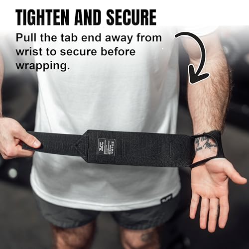 TuffWraps 16" Wrist Wraps: No Thumb Loops, Quality Gym Wrist Wraps for Weightlifting, Bench Press, Powerlifting, and Cross-Training—Try The Belt Loop Tightening System - color: Black/White