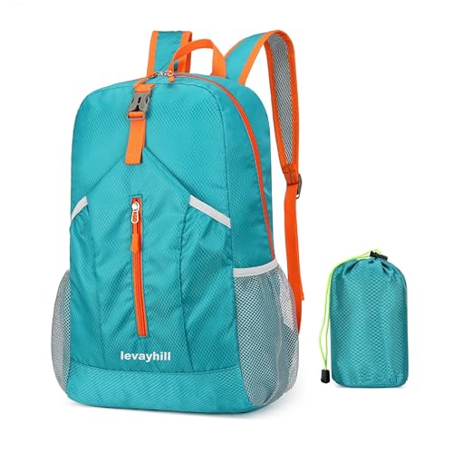 levayhill 25L Foldable Hiking Backpack,Small Packable Daypack Lake Blue | Lightweight Collapsible Bag,Water Repellent Travel Basic-Daypack,Men Women Camping Cycling Rucksack Outdoor Back Pack - color: Lake Blue