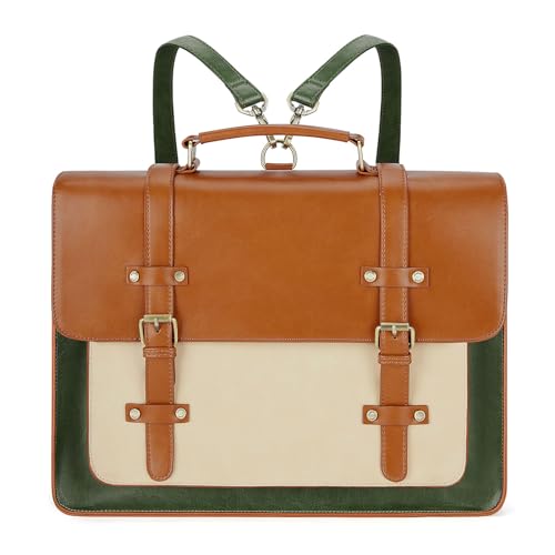ECOSUSI Laptop Bag for Women Vegan Leather Messenger Bag Fashion Briefcase Computer Satchel Bag - color: Green-brown