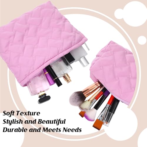 Huhumy 2 Pc Makeup Bag Set Cute Quilted Cosmetic Pouch for Women Travel Toiletry Bag Preppy Small Makeup Purse Pouch Skincare Brushes Storage Organizer Pencil Case Set(Knitted,Quilted,Rose Pink) - color: Rose Pink, style: Knitted