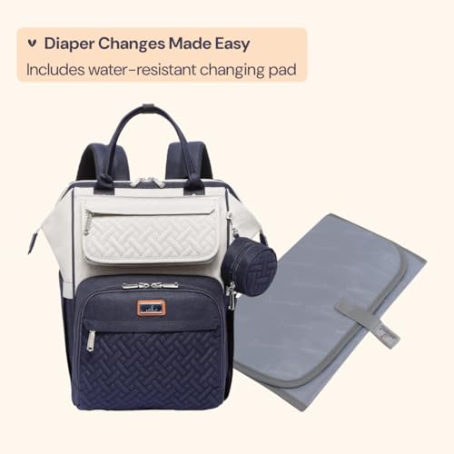BabbleRoo Diaper Bag Backpack, Multifunction Large Bags with Changing Pad & Stroller Straps Pacifier Case, Unisex Stylish Travel Back Pack Nappy for Moms Dads (Stone Gray Blue) - color: Gray, Blue