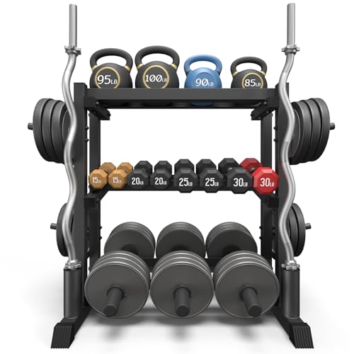 3-Tier Dumbbell Rack, 1100LB Capacity Adjustable Weight Rack for Home Gym, Heavy-Duty Weight Stand for Dumbbells Kettlebells & Weight Plates(Rack Only) - size: 18.78 x 48 x 36.54 inches