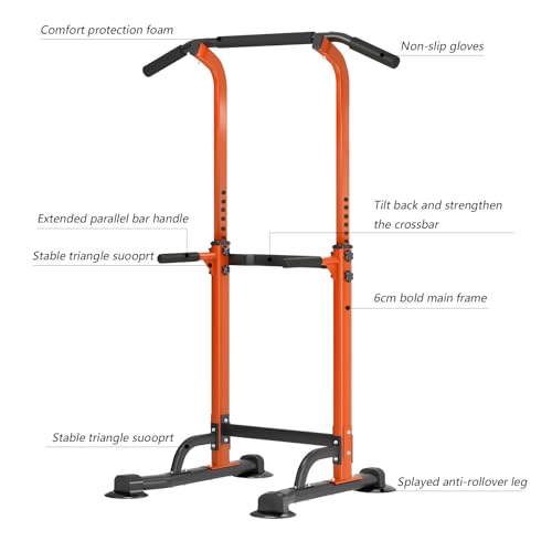 SogesPower Power Tower Dip Station Pull Up Bar for Home Gym Adjustable Height Strength Training Workout Equipment,Pull Up Bar Station - color: Orange