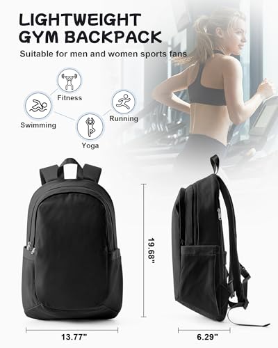 Black Backpack for Men Women, Lightweight Basic Bookbag for Teens Boys and Girls, Causal Daypack Travel Carry on Backpack fits 15.6 Inch Laptop - color: H-black