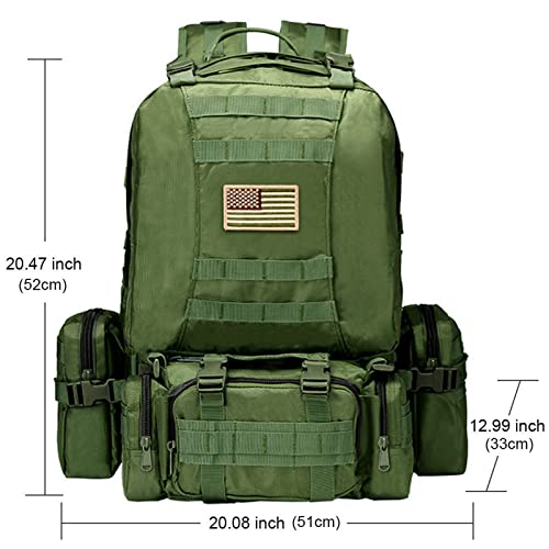 CVLIFE Tactical Backpack Military Army Rucksack 60L Large Assault Pack Detachable Molle Bag, Army Green - color: 06-army Green With Patch