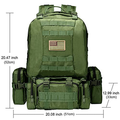 CVLIFE Tactical Backpack Military Army Rucksack 60L Large Assault Pack Detachable Molle Bag, Army Green - color: 06-army Green With Patch