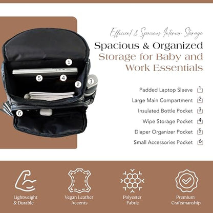 Citi Collective Gallery Diaper Bag Backpack - Casual Day-to-Day Backpack Fits 15" Laptop - Travel Bag with Multiple Compartments, Pockets, Portable Changing Pad, and Shoulder Strap-Black - color: Black