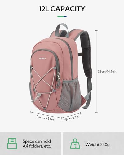 WATERFLY 12L Small Hiking Backpack: Day Pack Lightweight Travel Bag Camping Fitness Cycling Outdoor Sports Daypack For Women Men - color: Pink