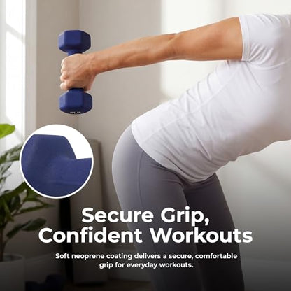 Sunny Health & Fitness Neoprene Coated Hex Shaped Dumbbell Non-Slip Fitness Weights for Home Gym Exercise, Full Body Workout Strength Building, Weight Loss, Sold in Pairs - Sizes - 2LB, 5LB, 8LB, 10LB - style: 8 Pounds