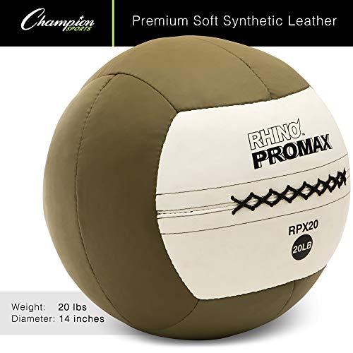 Champion Sports Rhino Promax Wall Balls - Soft Shell Non-Slip Grip for Weightlifting, Plyometrics, Cross Training, & Home Gym - style: 20 LBS