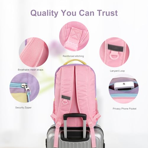 School Backpack for Teen Girls Bookbags, Large Capacity Water Resistant Laptop Bags Elementary High School Women Travel Daypacks - color: Pink&blue