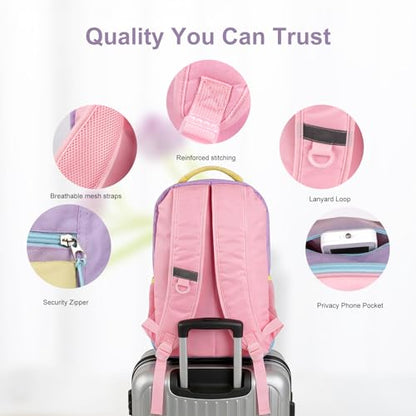 School Backpack for Teen Girls Bookbags, Large Capacity Water Resistant Laptop Bags Elementary High School Women Travel Daypacks - color: Pink&blue