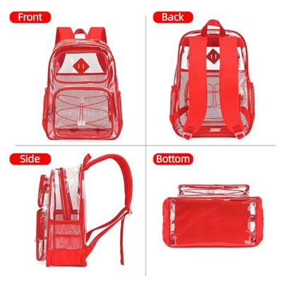 Clear Backpacks for Girls Women, Heavy Duty PVC Transparent Back Pack See Through Boys Kids Clear Bookbags for School Red - color: Red