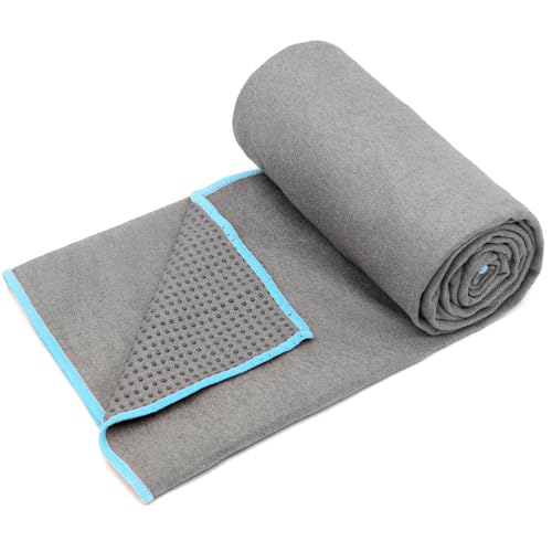Eunzel Hot Yoga Towel - Microfiber Non Slip Yoga Mat Towel with Grip Dot Sweat Absorbent Towel for Hot Yoga, Pilates and Fitness 72" x 24", Grey/Blue - color: Grey/ Blue