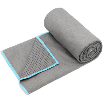Eunzel Hot Yoga Towel - Microfiber Non Slip Yoga Mat Towel with Grip Dot Sweat Absorbent Towel for Hot Yoga, Pilates and Fitness 72" x 24", Grey/Blue - color: Grey/ Blue