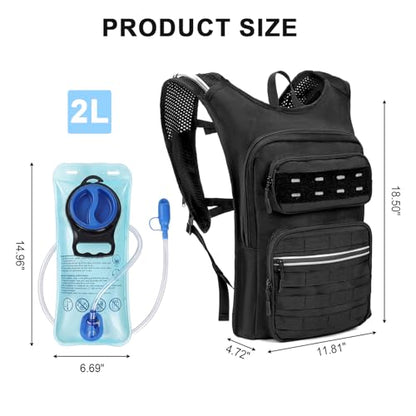 Tactical Hydration Backpack,Water Pack with 2L Leakproof Water Bladder | BPA-Free, 900D Polyester, MOLLE System, Breathable Back Panel, Adjustable Chest Strap for Hiking, Camping, Cycling & Trekking