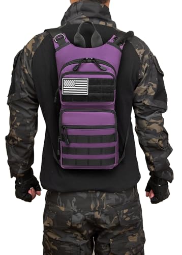 Insulated Water Hydration Pack Bag with 3L TPU Bladder Tactical Molle Hydration Backpack for Hiking Cycling Running - color: Purple Deep