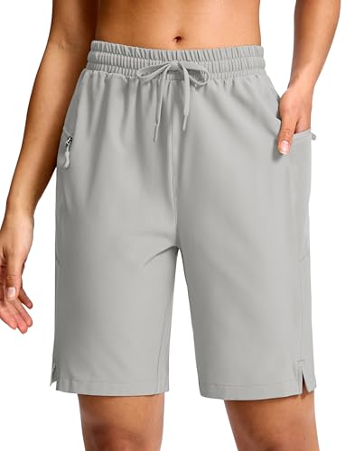 G Gradual Women's Hiking Shorts 2 Zipper Pockets Quick Dry Lightweight 9" Bermuda Cargo Shorts Water Resistant Athletic Walk - color: Bright Grey, size: XX-Large