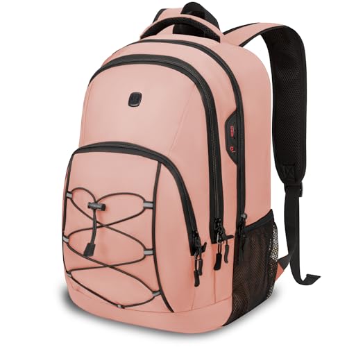 Goloni Laptop Backpack for Men Women, 17 Inch Travel Backpack with USB Charging Port, Water Resistant Lightweight Backpack with Compartments, 30L Casual Daypack,Pink - color: Pink
